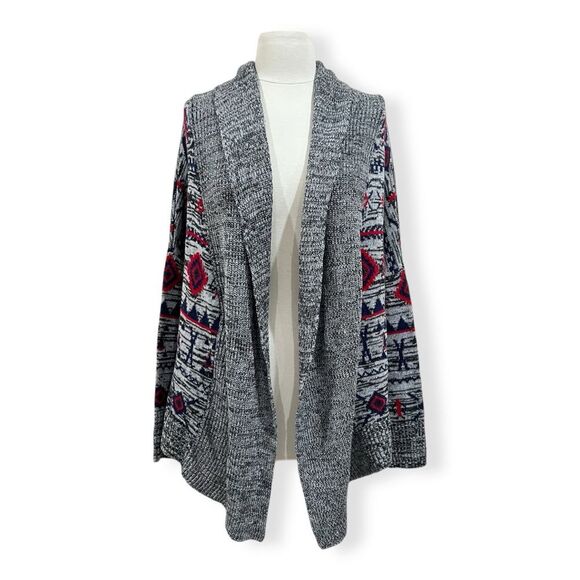 Roxy Grey Knit Cardigan with Geometric Designs Size Medium - Picture 2 of 14